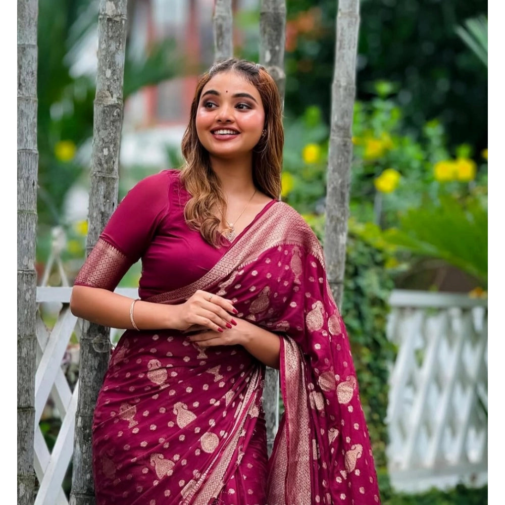 Women's Silk Printed Saree — Wine · Prpl