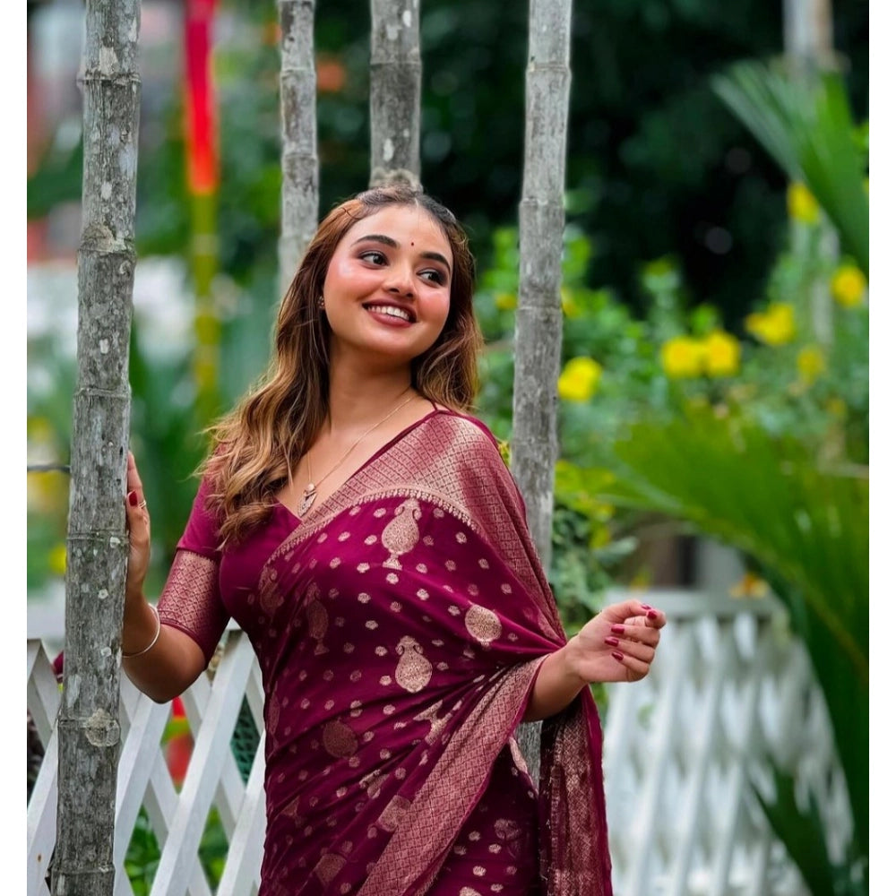 Women's Silk Printed Saree — Wine · Prpl