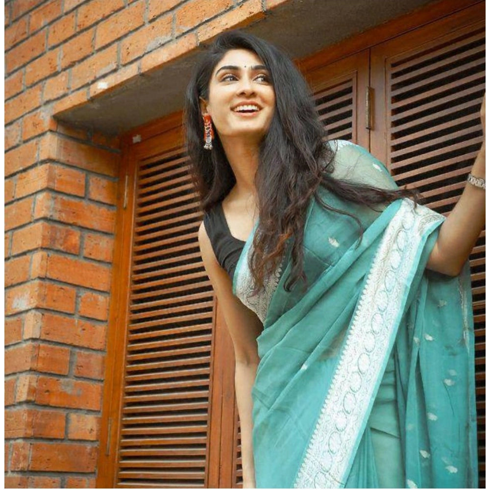 Women's Cotton Printed Saree — Sky Blue