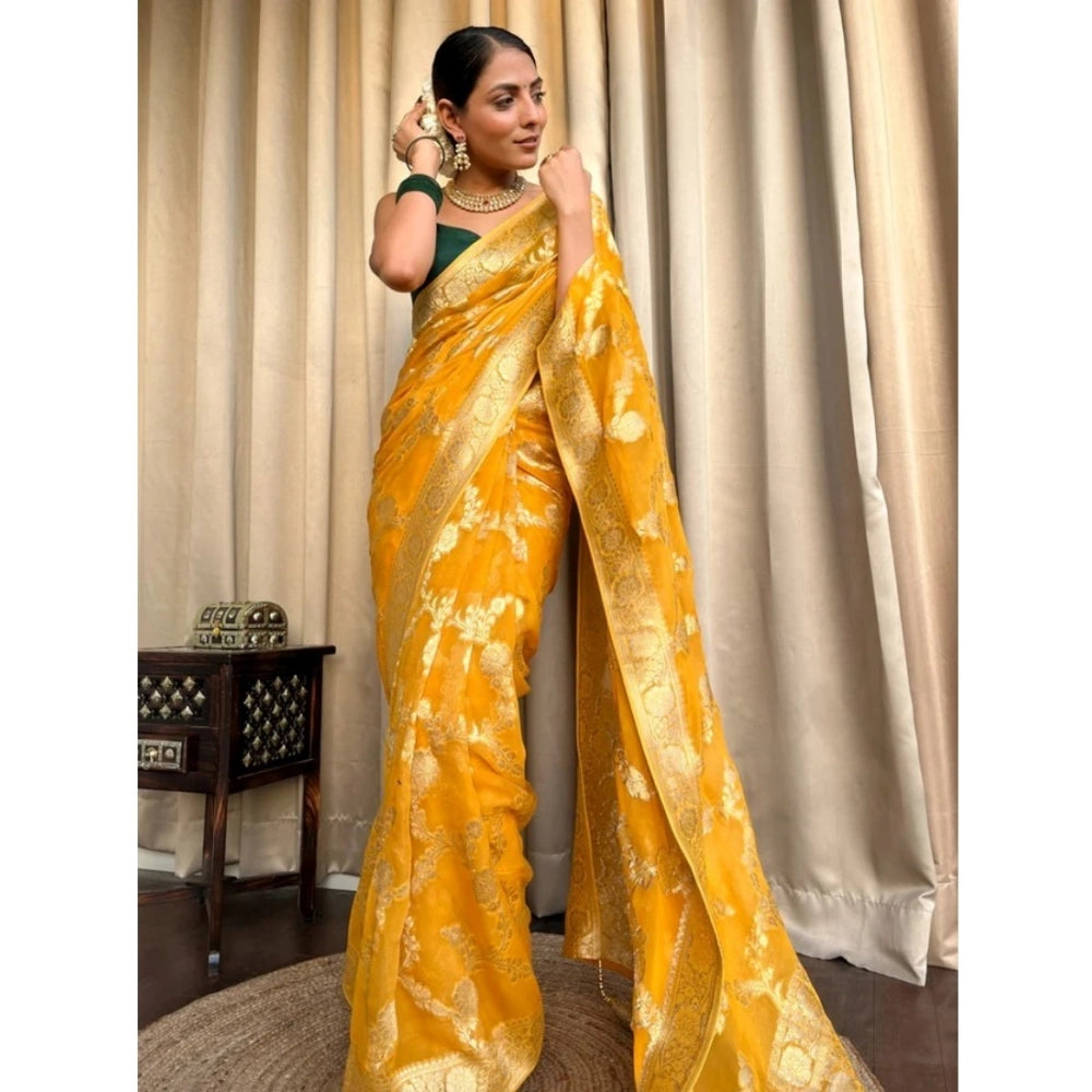 Women's Silk Printed Saree — Gold Yellow