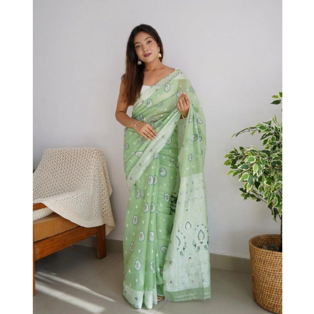 Women's Cotton Printed Saree — Pista · _Pst
