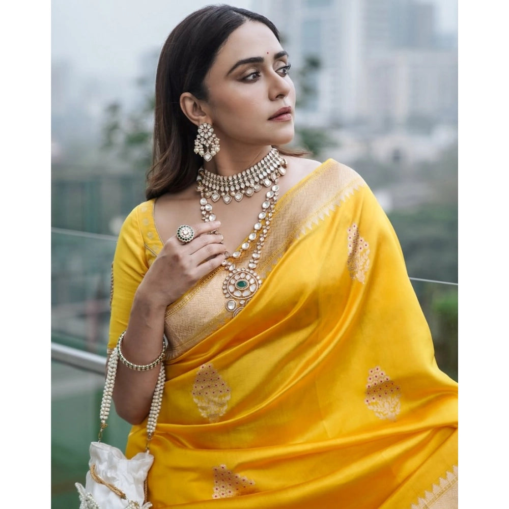 Women's Silk Printed Saree — Yellow · Buta