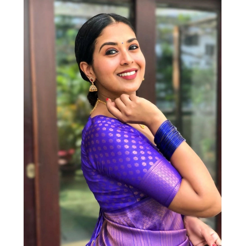 Women's Silk Printed Saree — Blue · _Blu