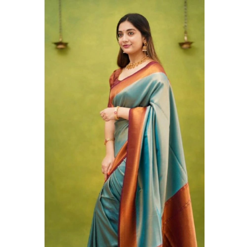 Women's Silk Printed Saree — Rama · Rama