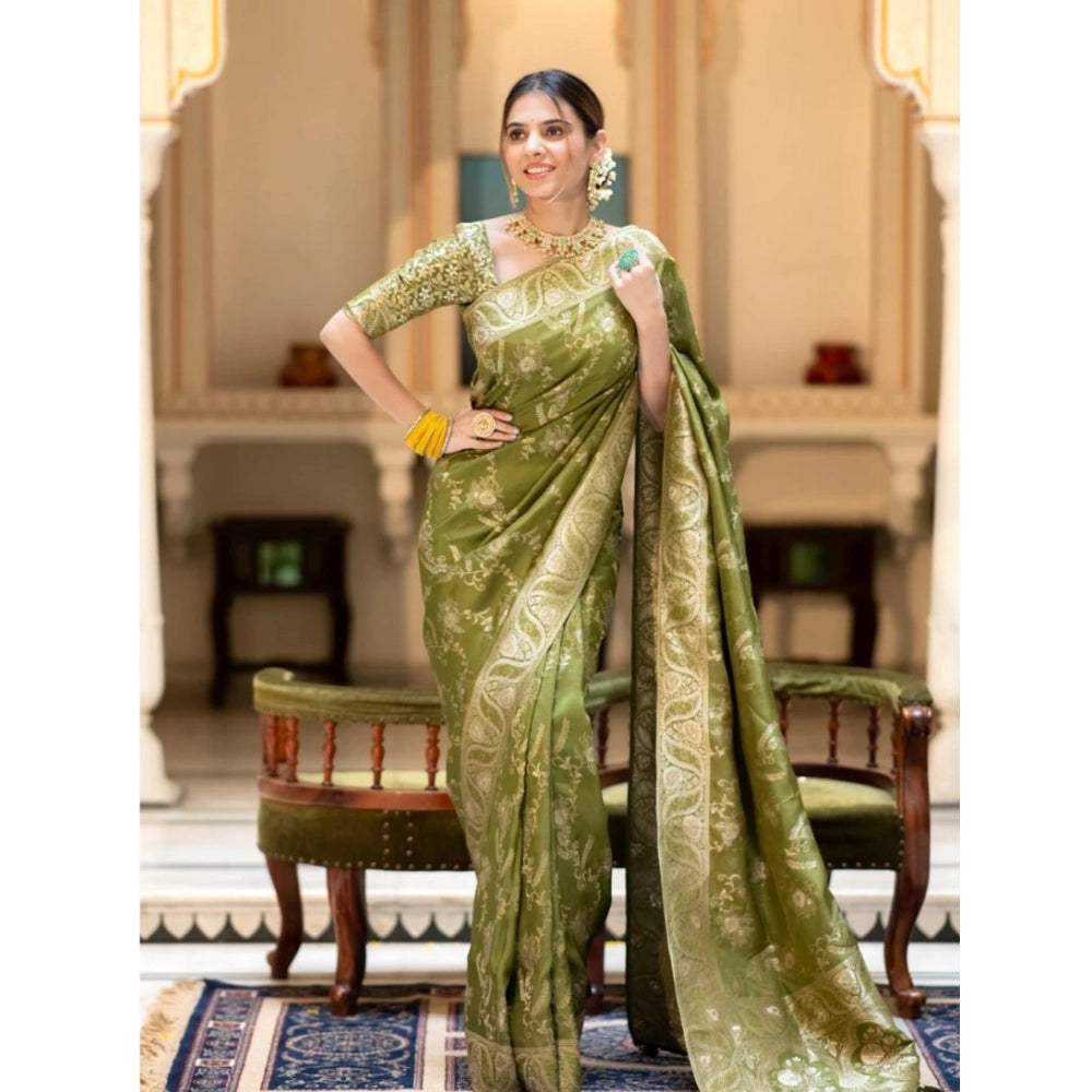 Women's Silk Printed Saree — Olive Green