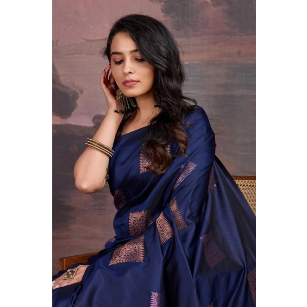 Women's Silk Printed Saree — Navy Blue · _Ble