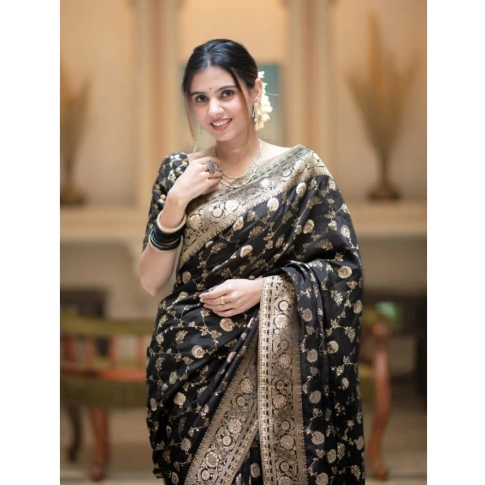Women's Silk Printed Saree — Black · _Blk