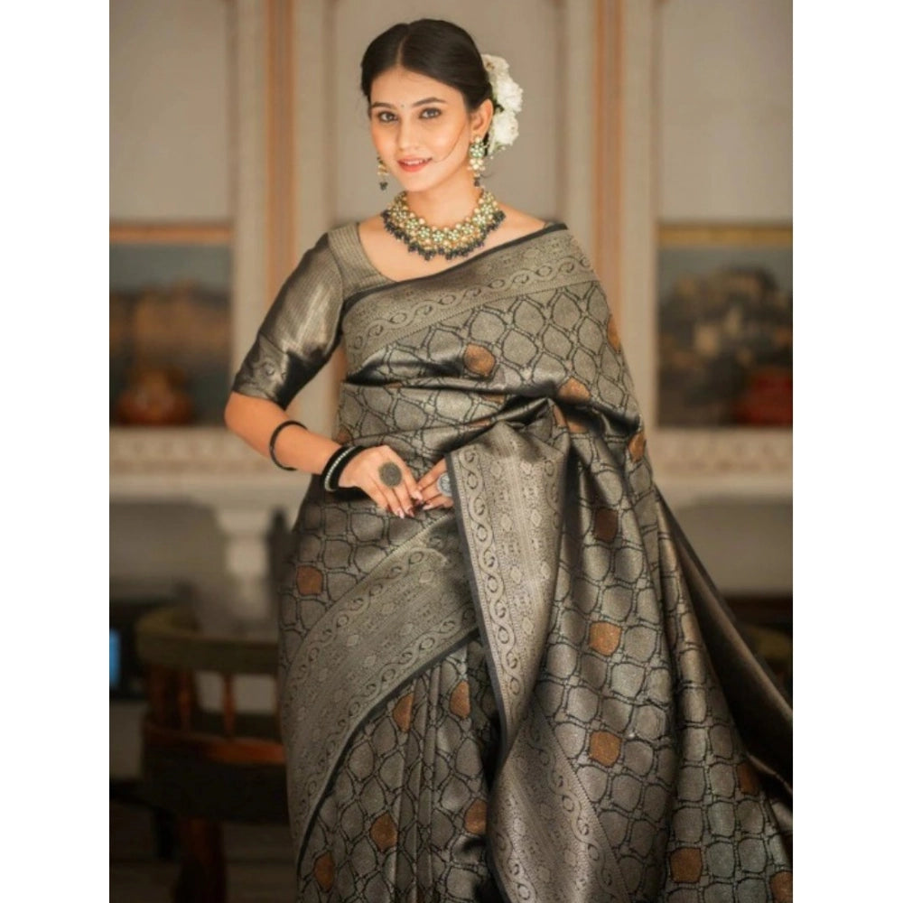 Women's Silk Printed Saree — Black · _Blk