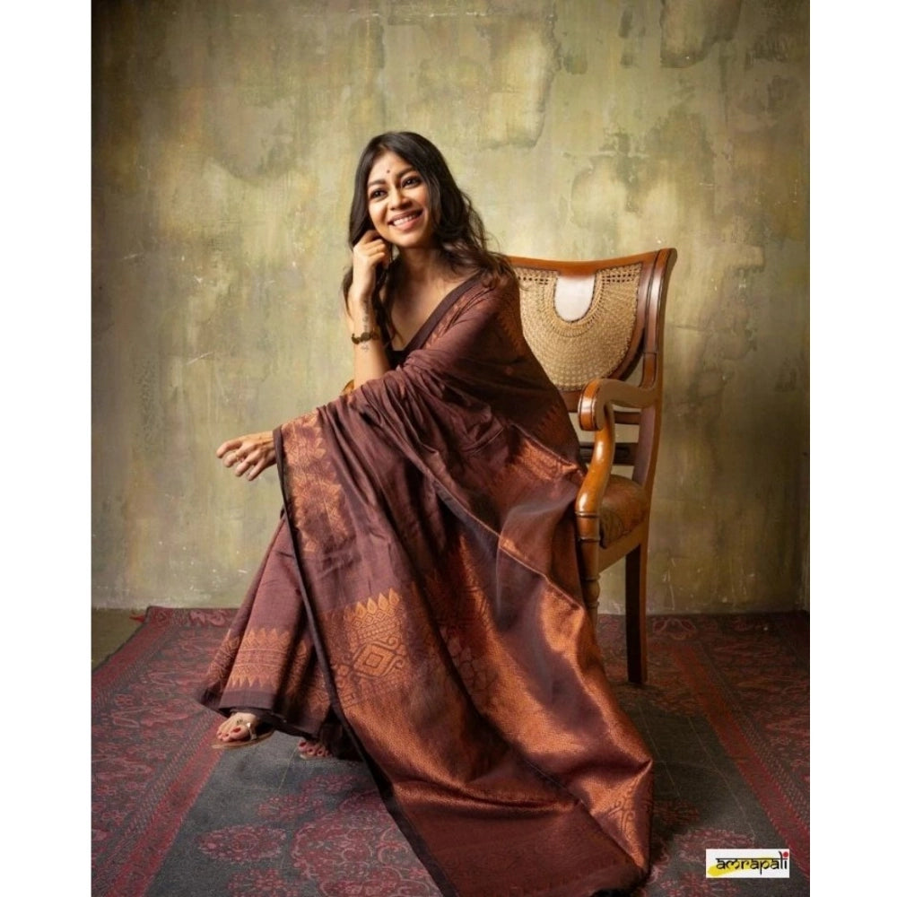 Women's Silk Printed Saree — Coffee