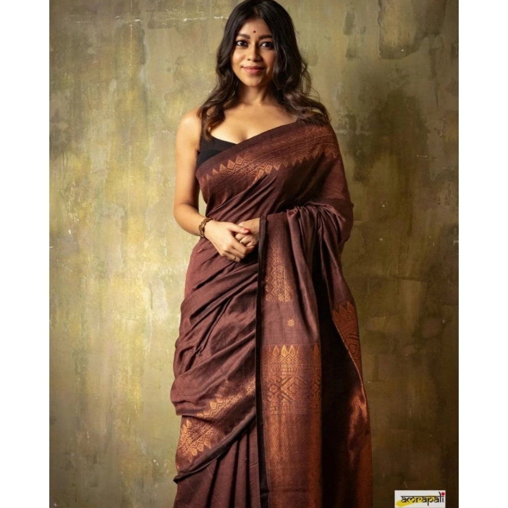Women's Silk Printed Saree — Coffee
