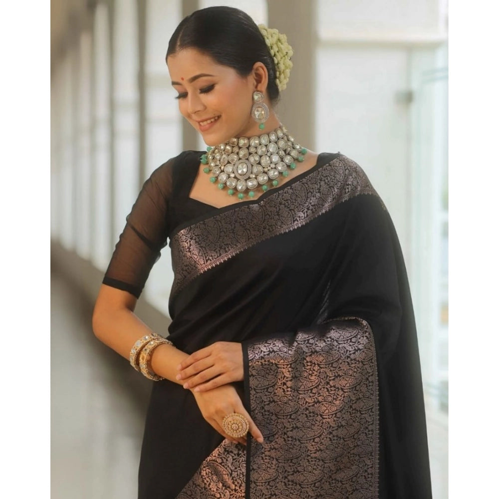 Women's Silk Printed Saree — Black · _Blk