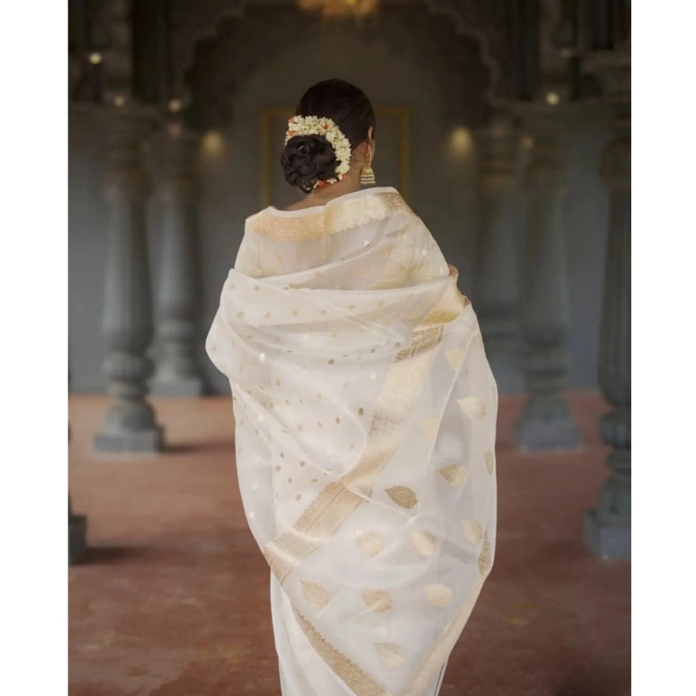 Women's Cotton Printed Saree — White · _Wht