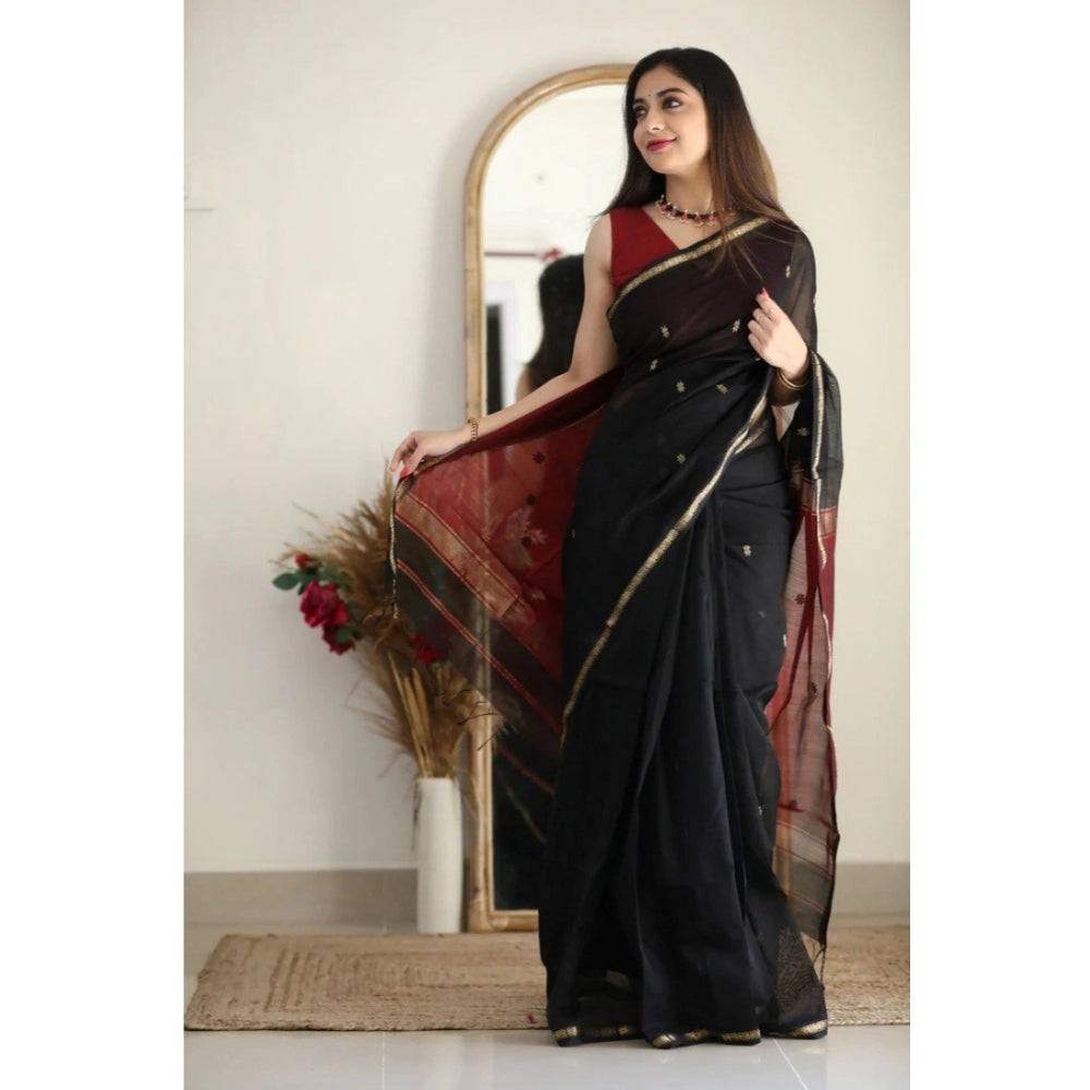 Women's Cotton Printed Saree — Black · _Blk