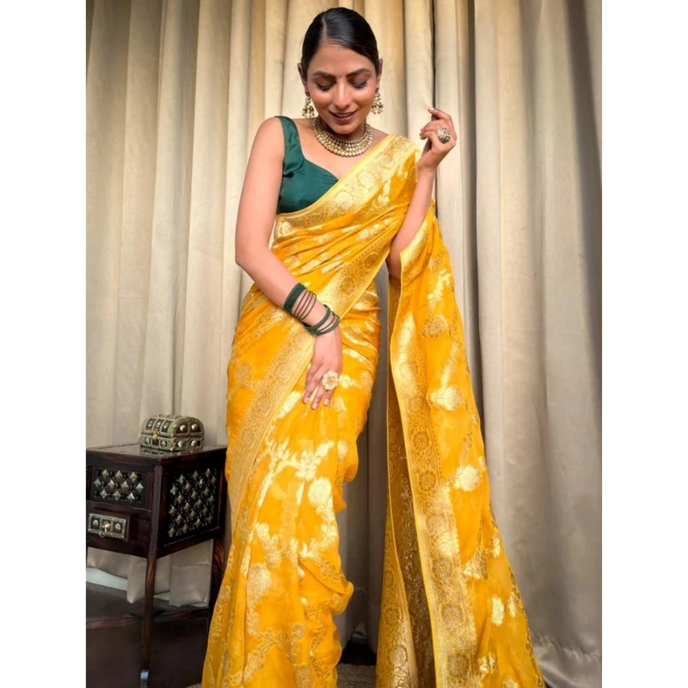 Women's Silk Printed Saree — Gold Yellow