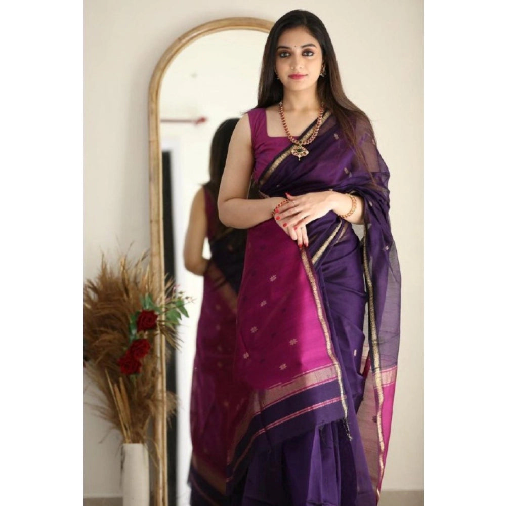 Women's Cotton Printed Saree — Navy Blue · _Ble