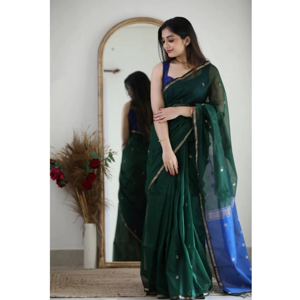 Women's Cotton Printed Saree — Green · _Grn