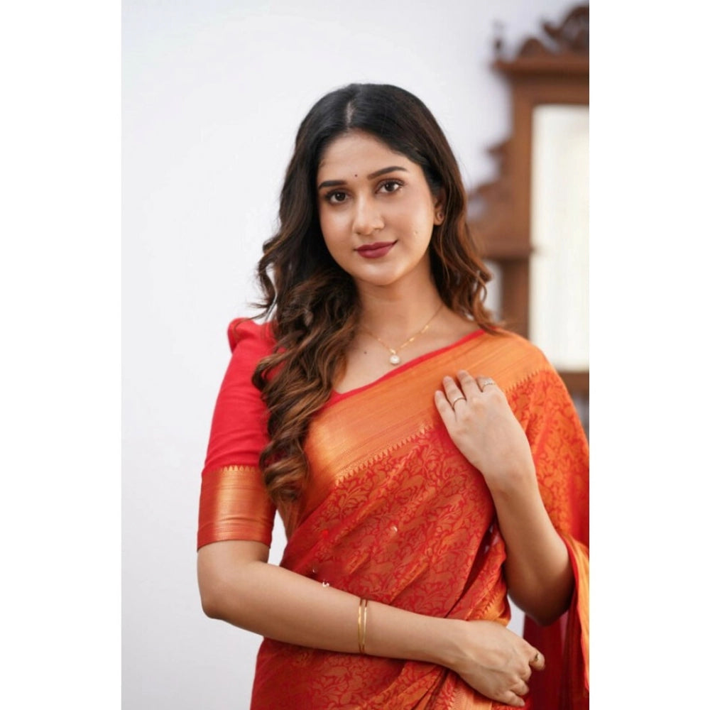 Women's Silk Printed Saree — Orange · Orng