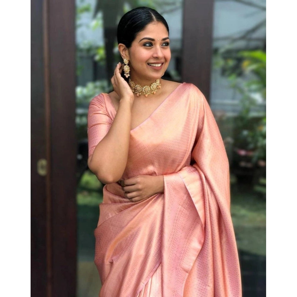 Women's Silk Printed Saree — Peach · _Pch