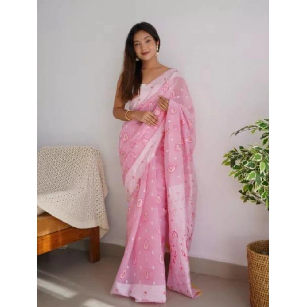 Women's Cotton Printed Saree — Pink · _Pnk
