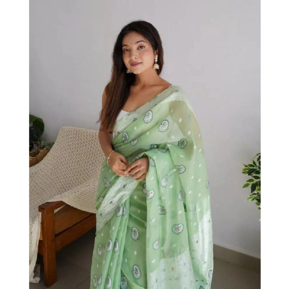 Women's Cotton Printed Saree — Pista · _Pst