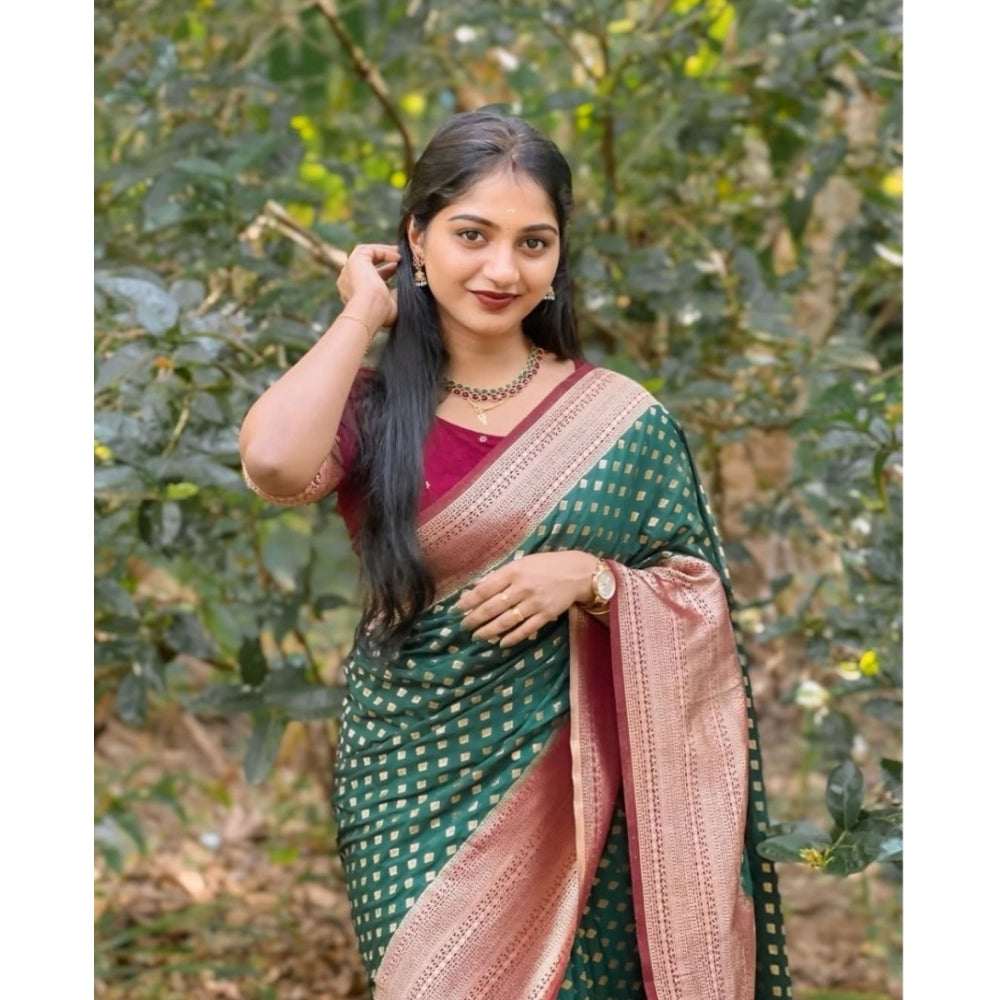 Women's Silk Printed Saree — Green-Red