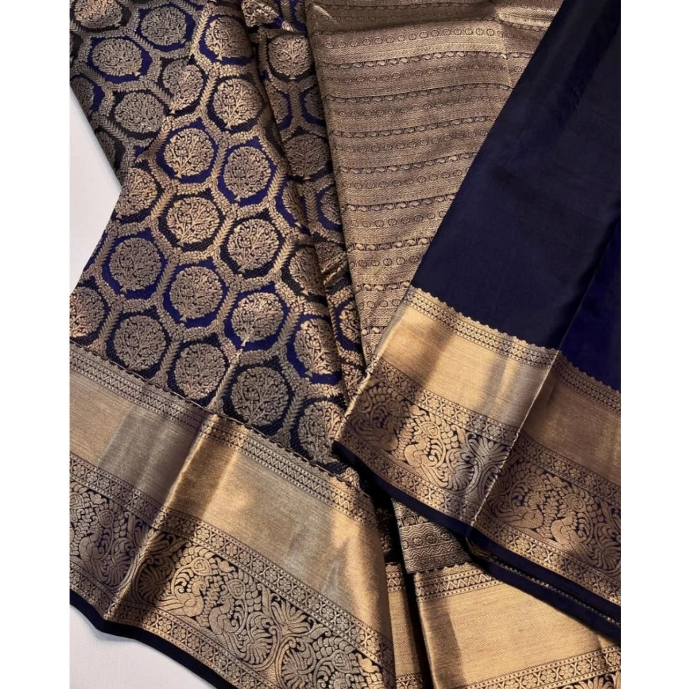 Women's Silk Printed Saree — Navy Blue · _Ble