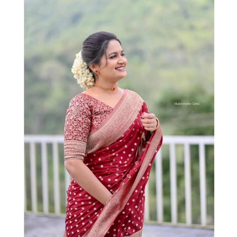 Women's Silk Printed Saree — Maroon · Mron