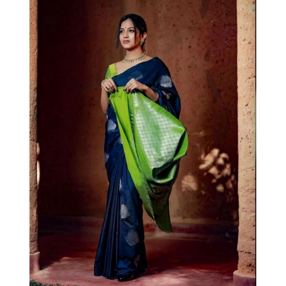 Women's Silk Printed Saree — Navy Blue · _Ble