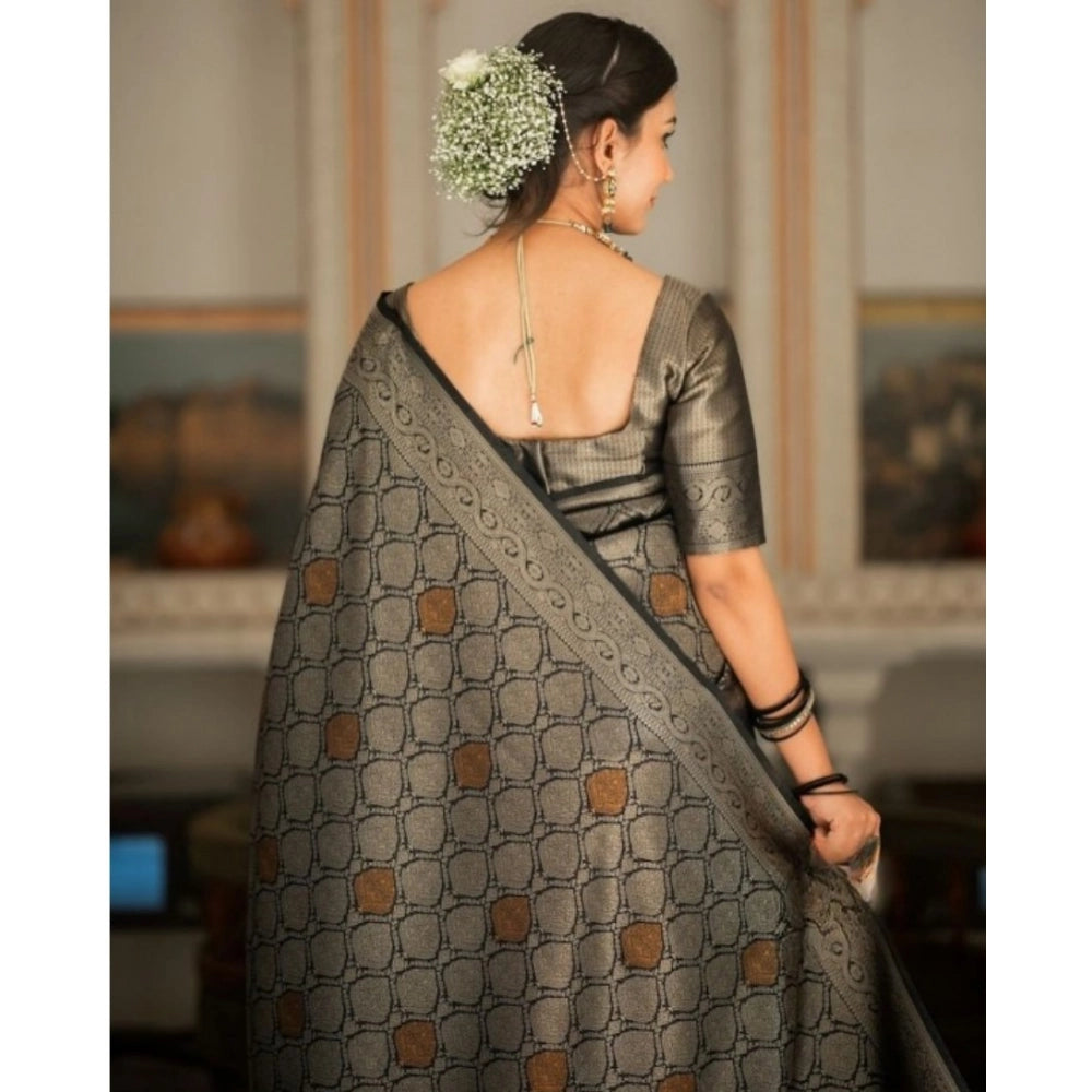 Women's Silk Printed Saree — Black · _Blk
