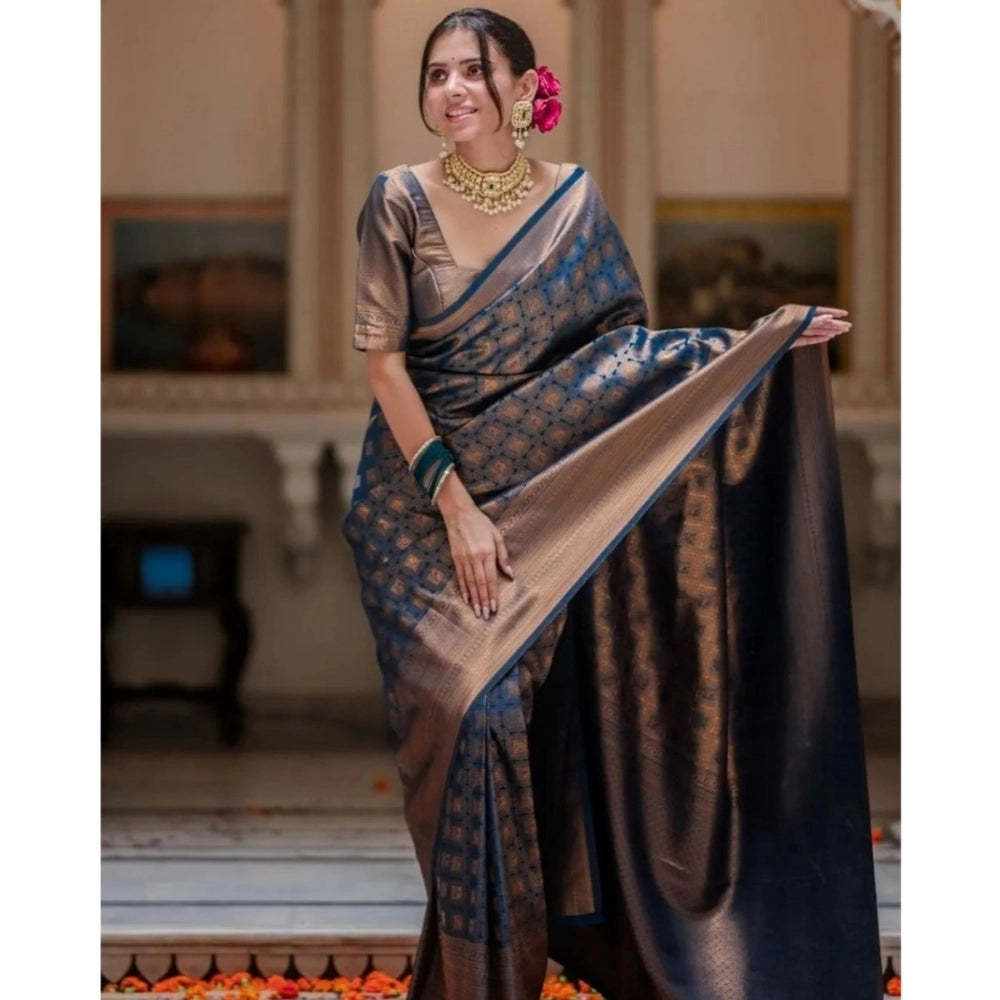 Women's Silk Printed Saree — Blue · _Blu