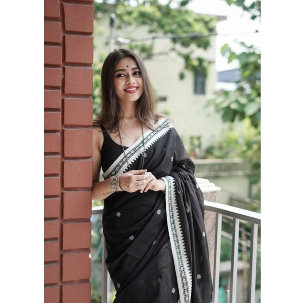 Women's Cotton Printed Saree — Black · _Blk