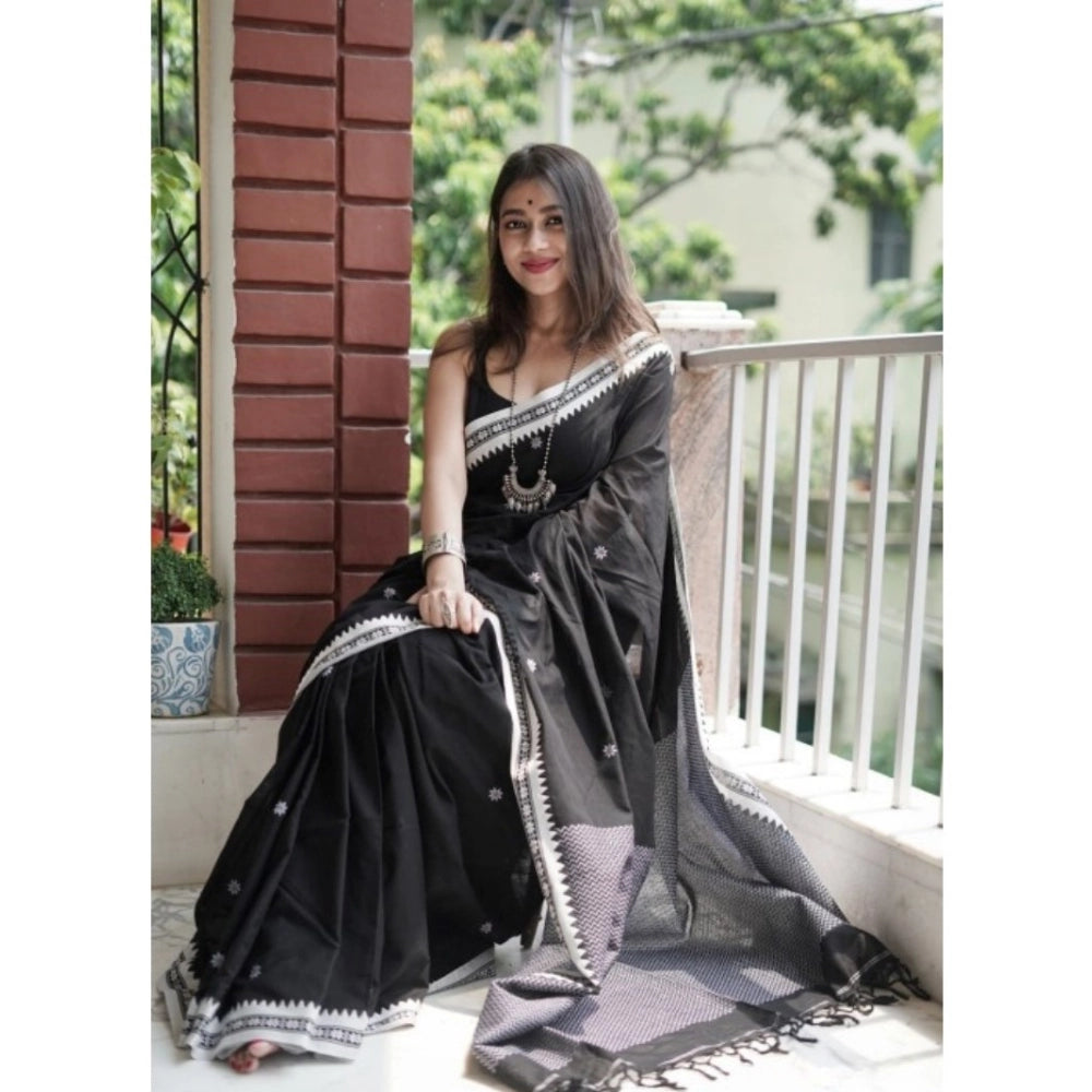 Women's Cotton Printed Saree — Black · _Blk