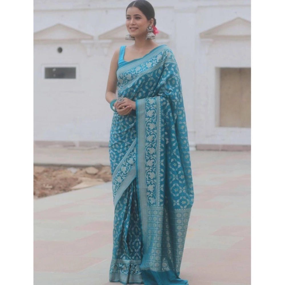Women's Silk Printed Saree — Sky Blue · _SKY