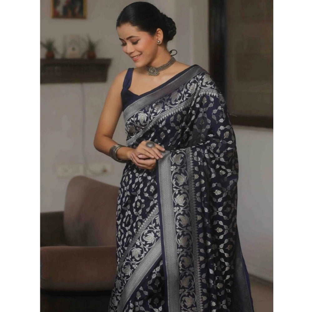 Women's Silk Printed Saree — Navy Blue · _Ble