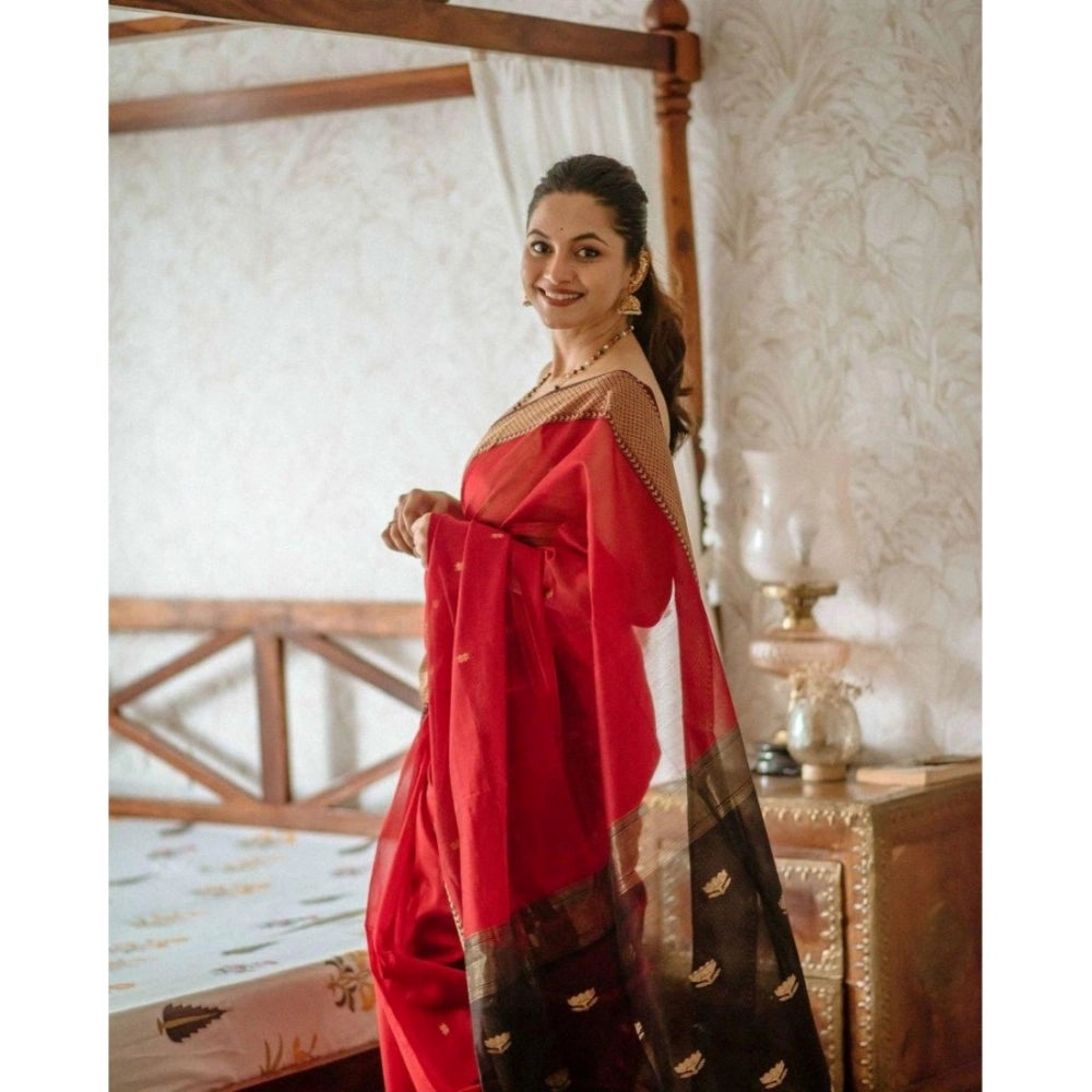 Women's Cotton Printed Saree — Red · _Red
