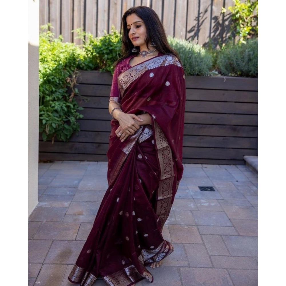 Women's Cotton Printed Saree — Maroon · Mron