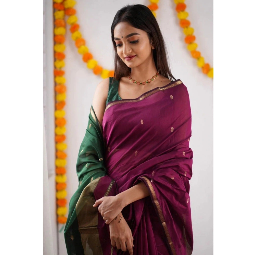 Women's Cotton Printed Saree — Wine · Wine
