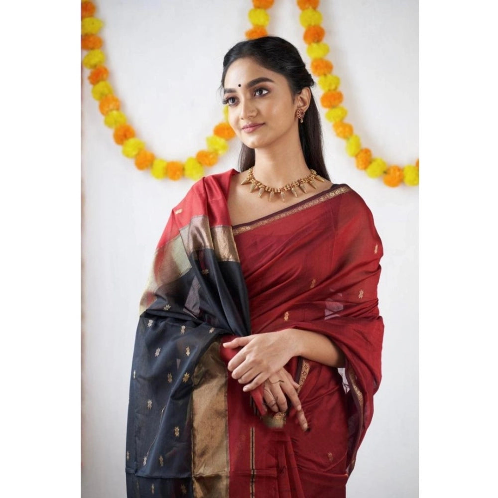Women's Cotton Printed Saree — Red · _Red