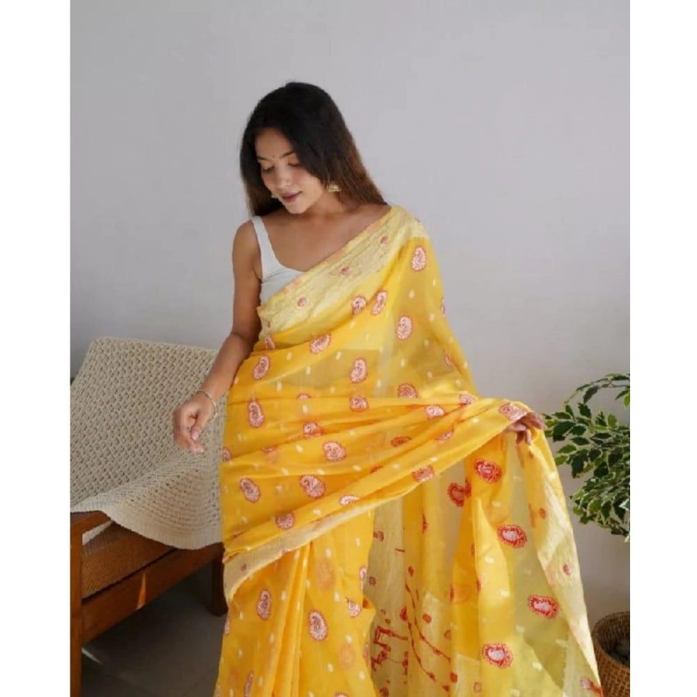 Women's Cotton Printed Saree — Yellow · Ylow