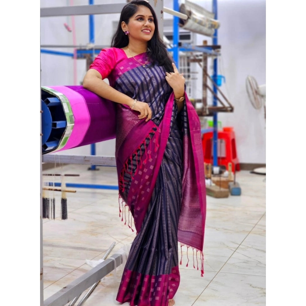 Women's Silk Printed Saree — Navy Blue · _Ble