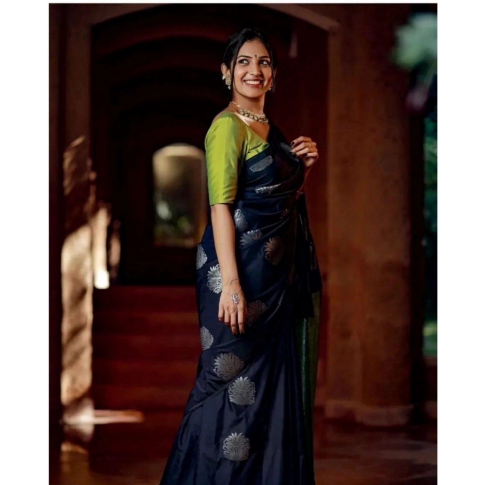 Women's Silk Printed Saree — Navy Blue · _Ble