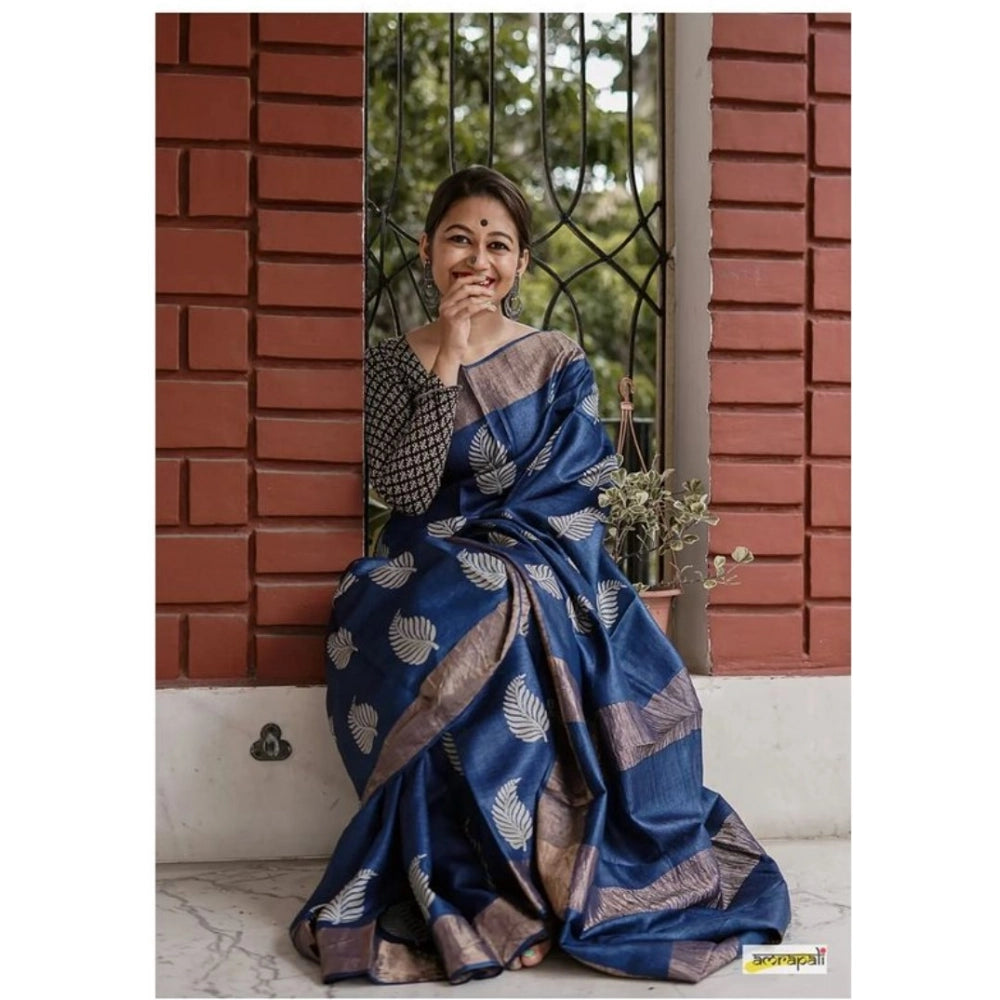 Women's Silk Printed Saree — Navy Blue · _Ble