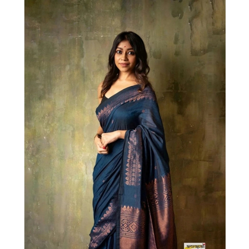 Women's Silk Printed Saree — Navy Blue · _Ble
