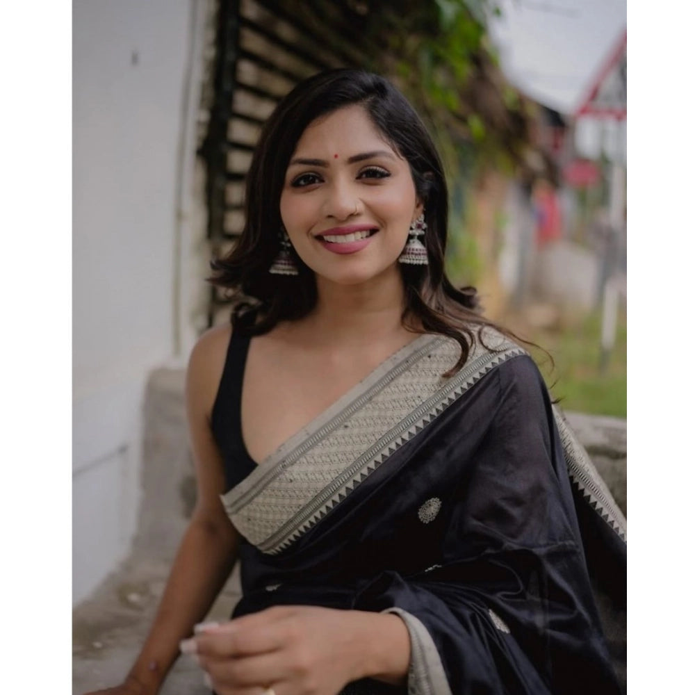 Women's Silk Printed Saree — Black · _Blk