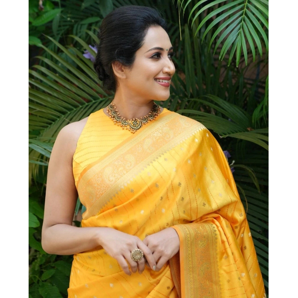 Women's Silk Printed Saree — Yellow · Line