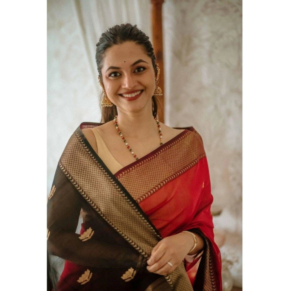 Women's Cotton Printed Saree — Red · _Red