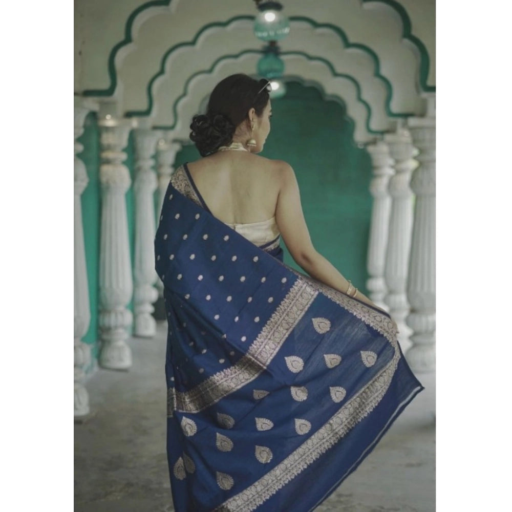 Women's Cotton Printed Saree — Navy Blue · _Ble