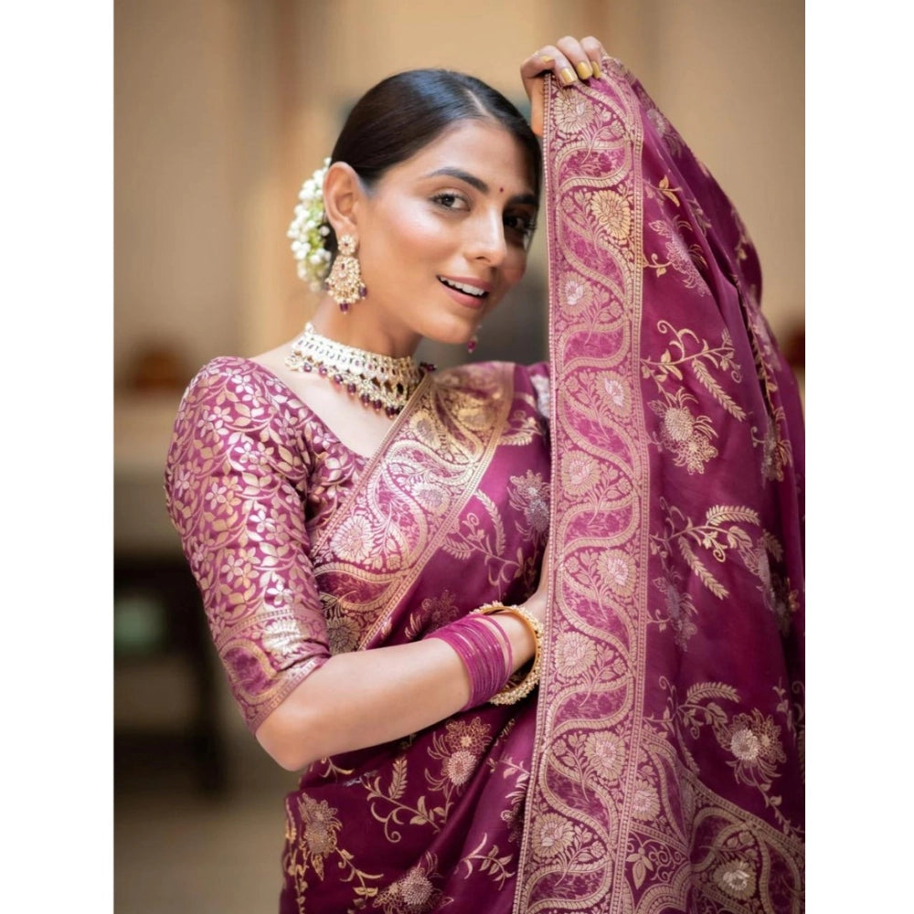 Women's Silk Printed Saree — Wine · Wine