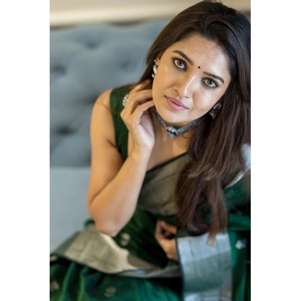 Women's Cotton Printed Saree — Green · _Grn