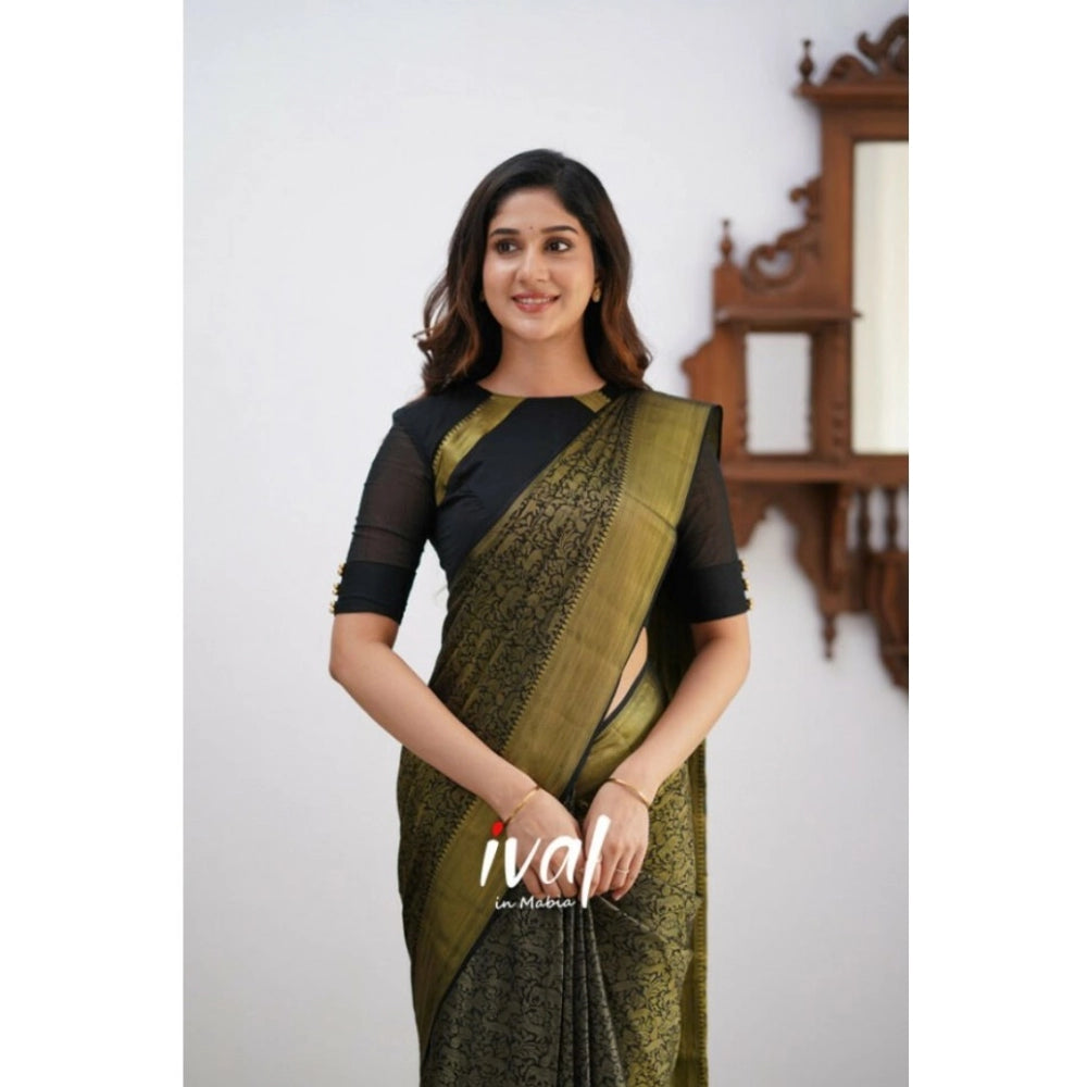 Women's Silk Printed Saree — Black · _Blk